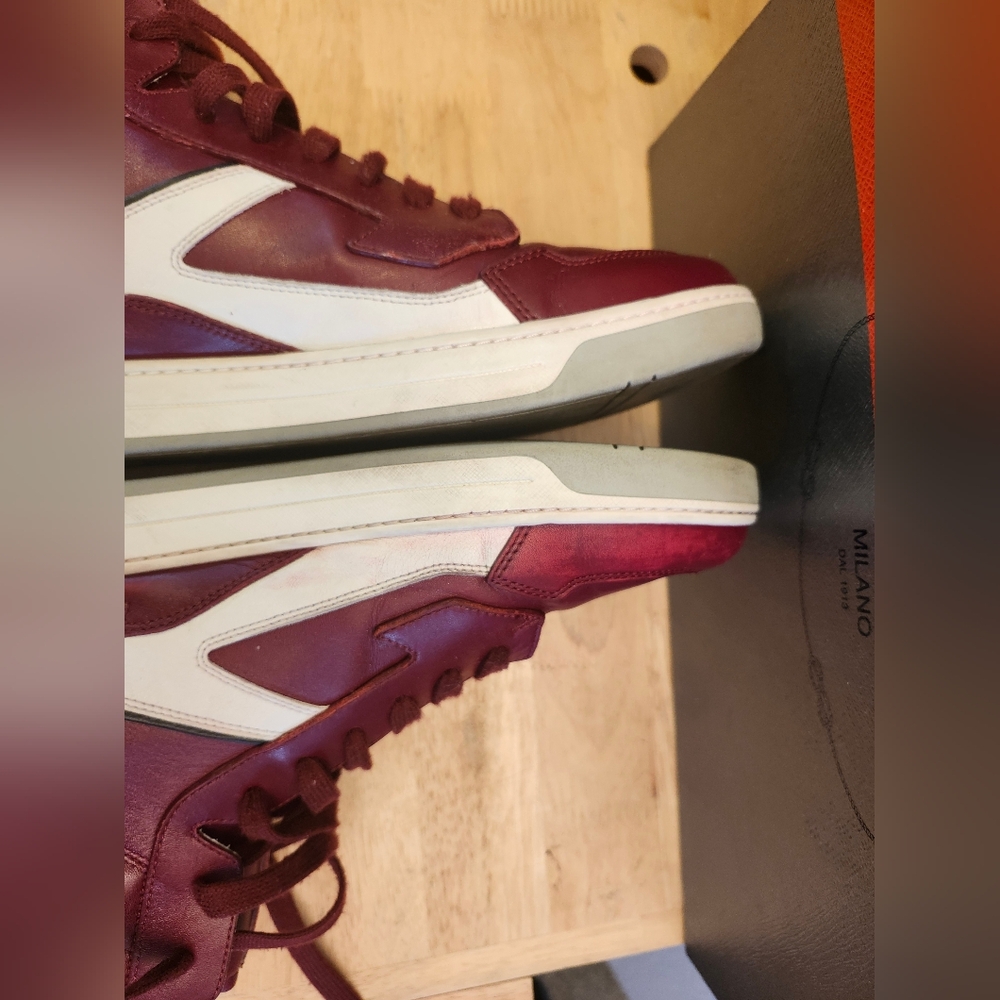 Prada Men’s Leather High‎ Top Sneaker Sz10 wine - Picture 12 of 13